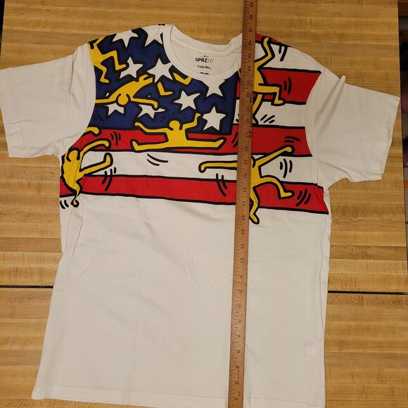 SPRZNY Keith Haring Graphic T-Shirt Men's Medium White Short Sleeve USA Flag - Picture 5 of 6